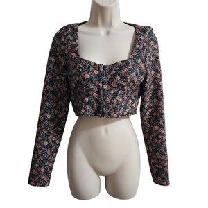 ZARA Floral Long Sleeve Corset Crop Top Size S